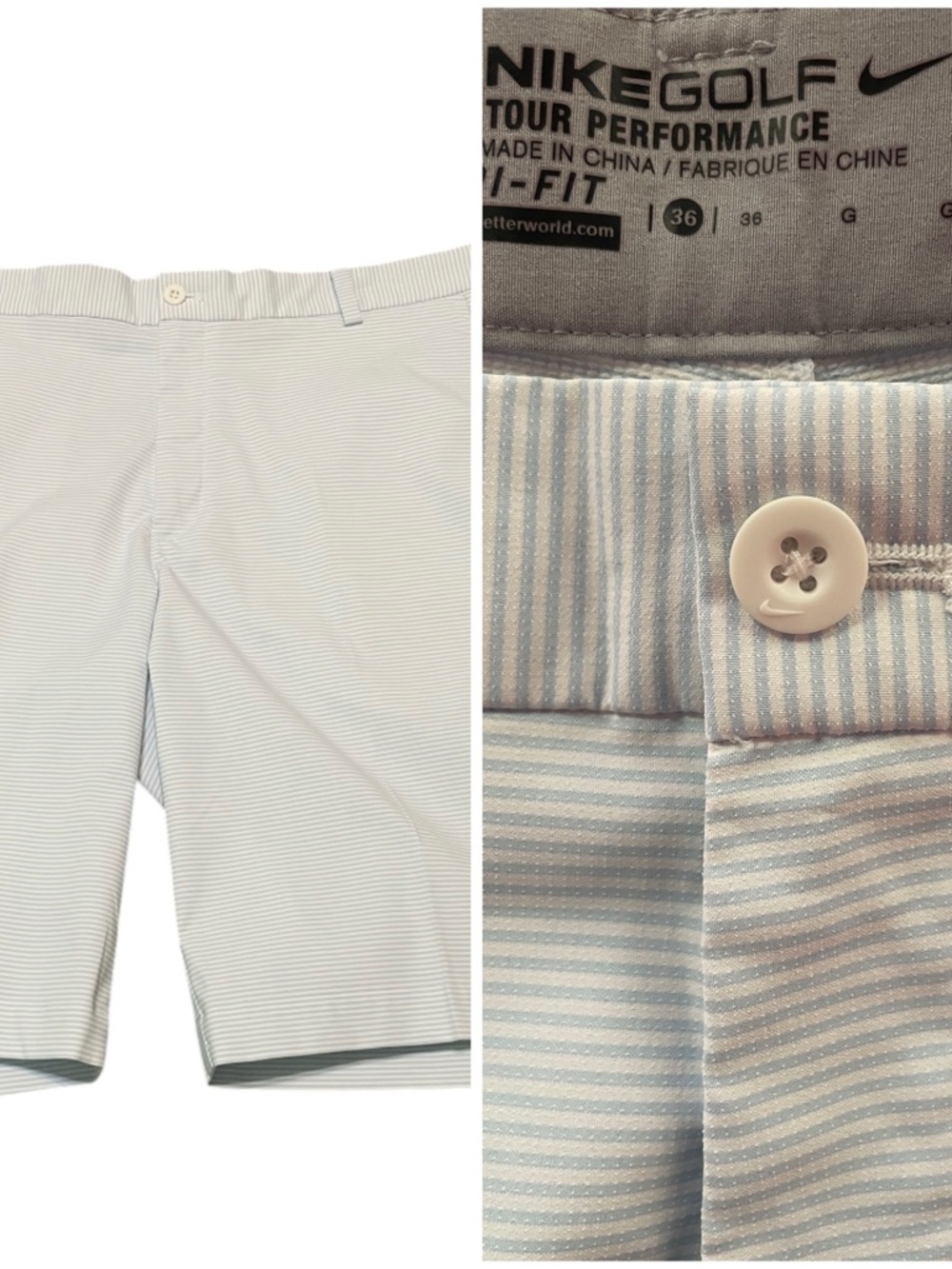 Men's Nike Golf Tour Performance Dri-FIT Shorts Blue White Stripes Size 36